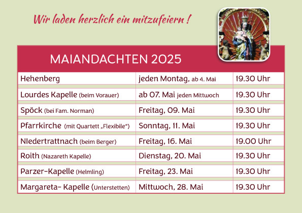 Maiandachten 2025 / Pfarre Taufkirchen - KnRu